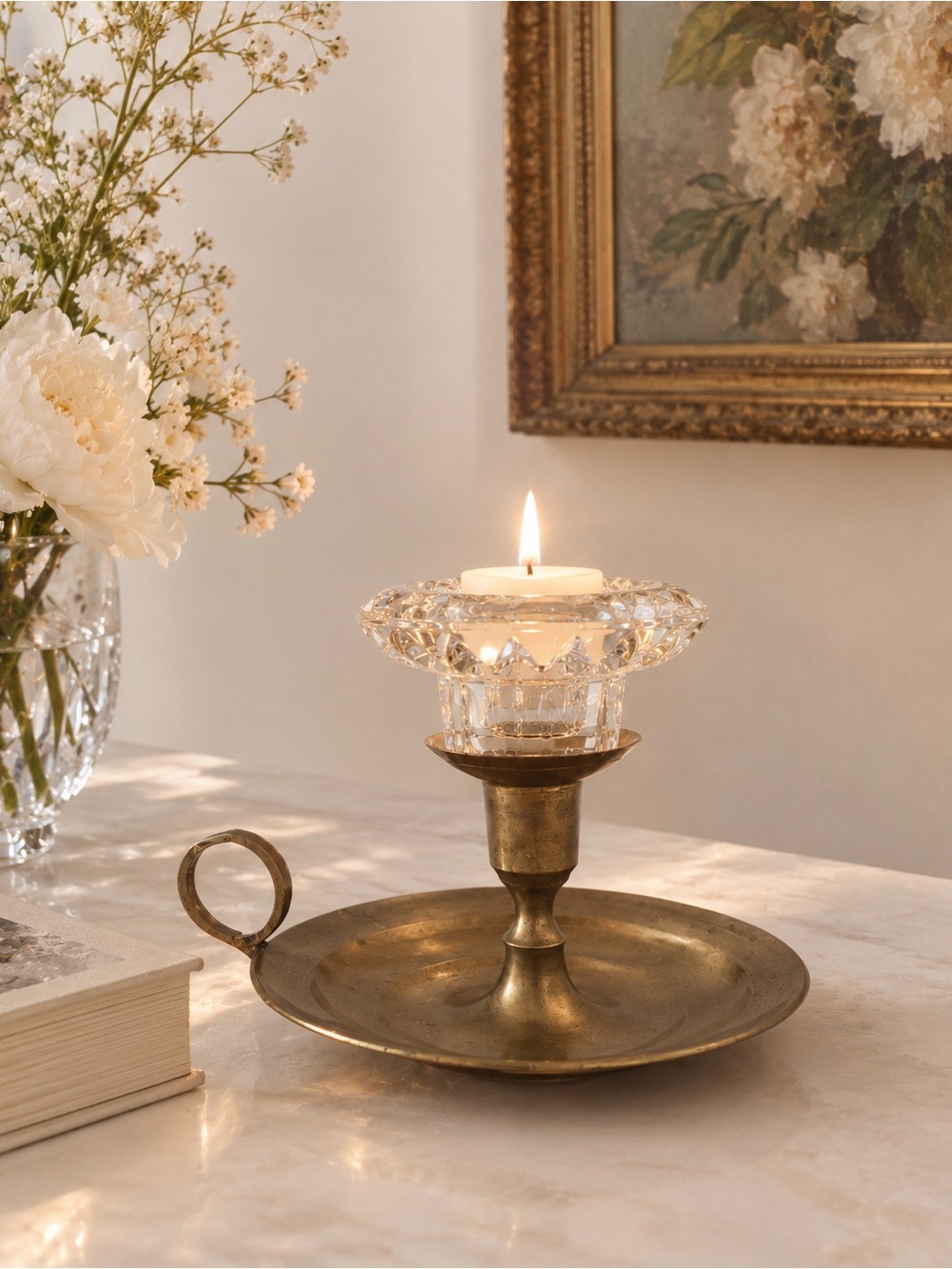 ✨ Vintage Crystal & Brass Candle Holder Set ✨